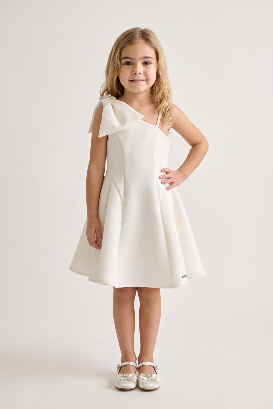 Girls Off White Scuba Regular Fit Dress