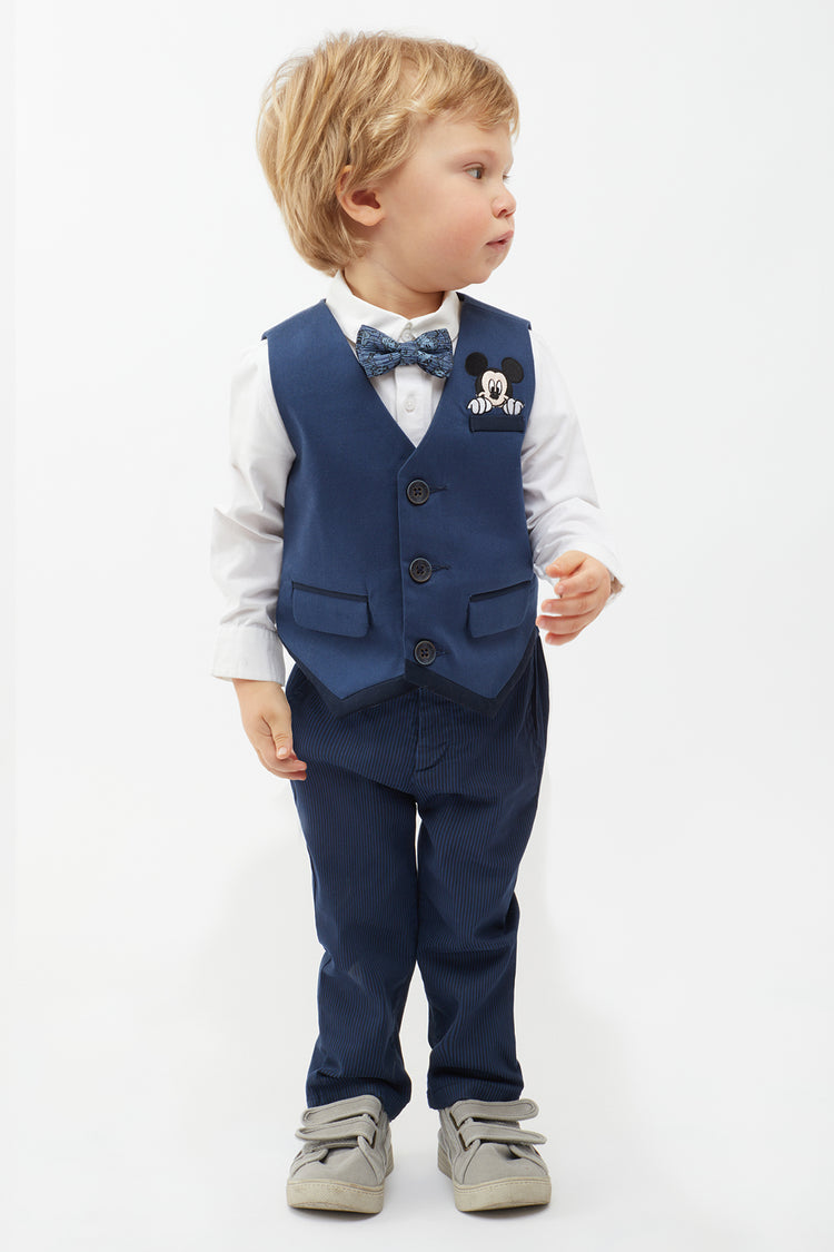 Navy Blue Waistcoat With White Shirt (2 Pieces set)