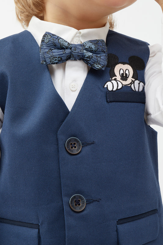 Navy Blue Waistcoat With White Shirt (2 Pieces set)