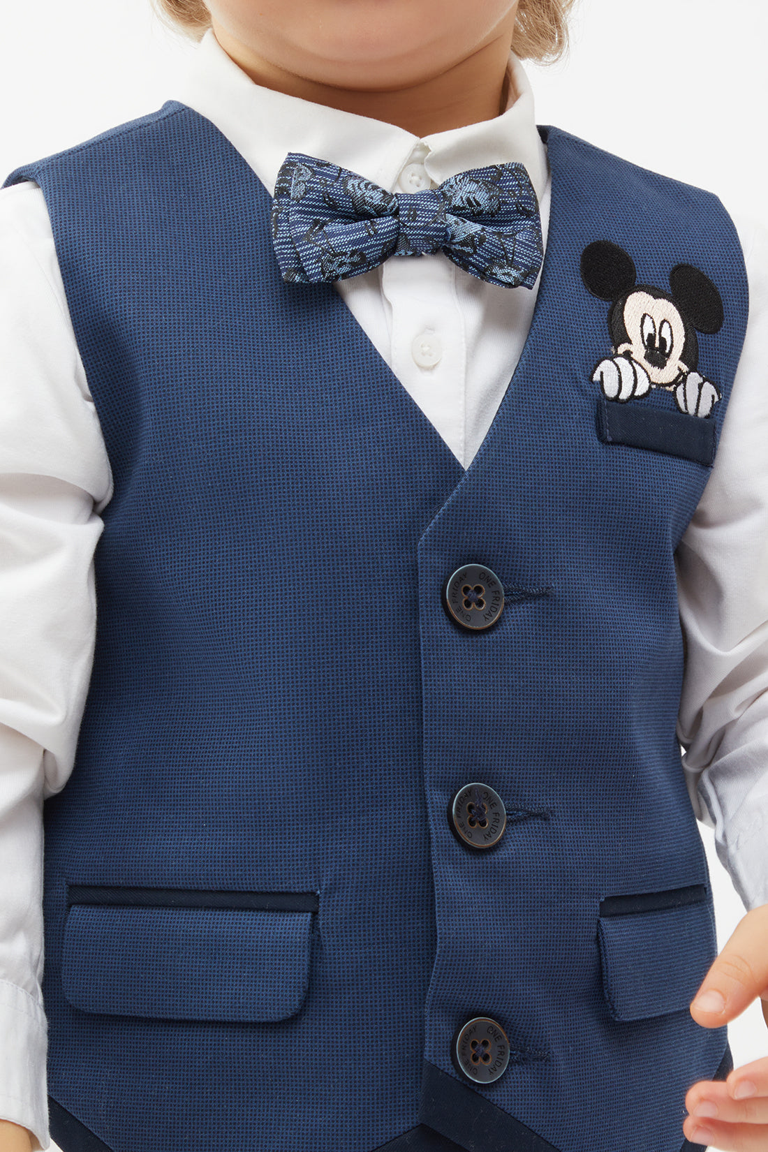 One Friday Navy Blue Waistcoat With White Shirt (2 Pieces set)