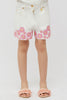 One Friday Off White Shorts With Pink Flower Print