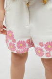 One Friday Off White Shorts With Pink Flower Print