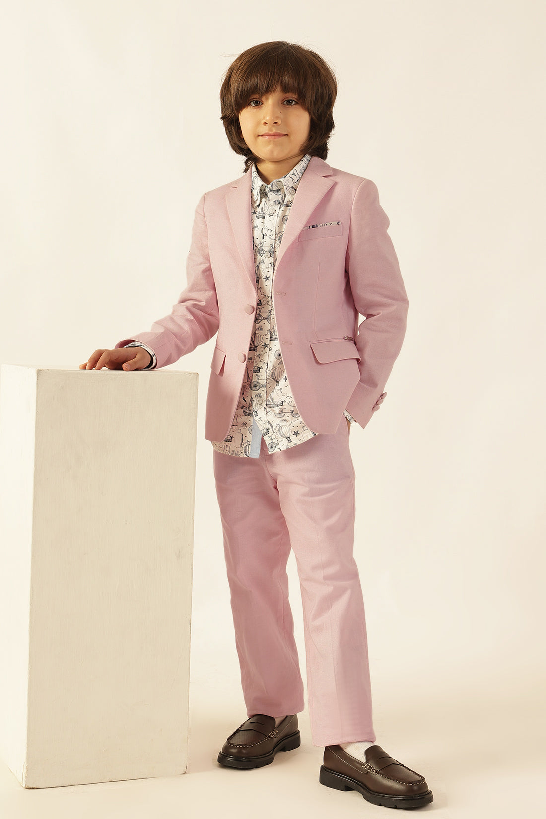 Boys Pink Solid Cotton Summer Suit – Formal Wear
