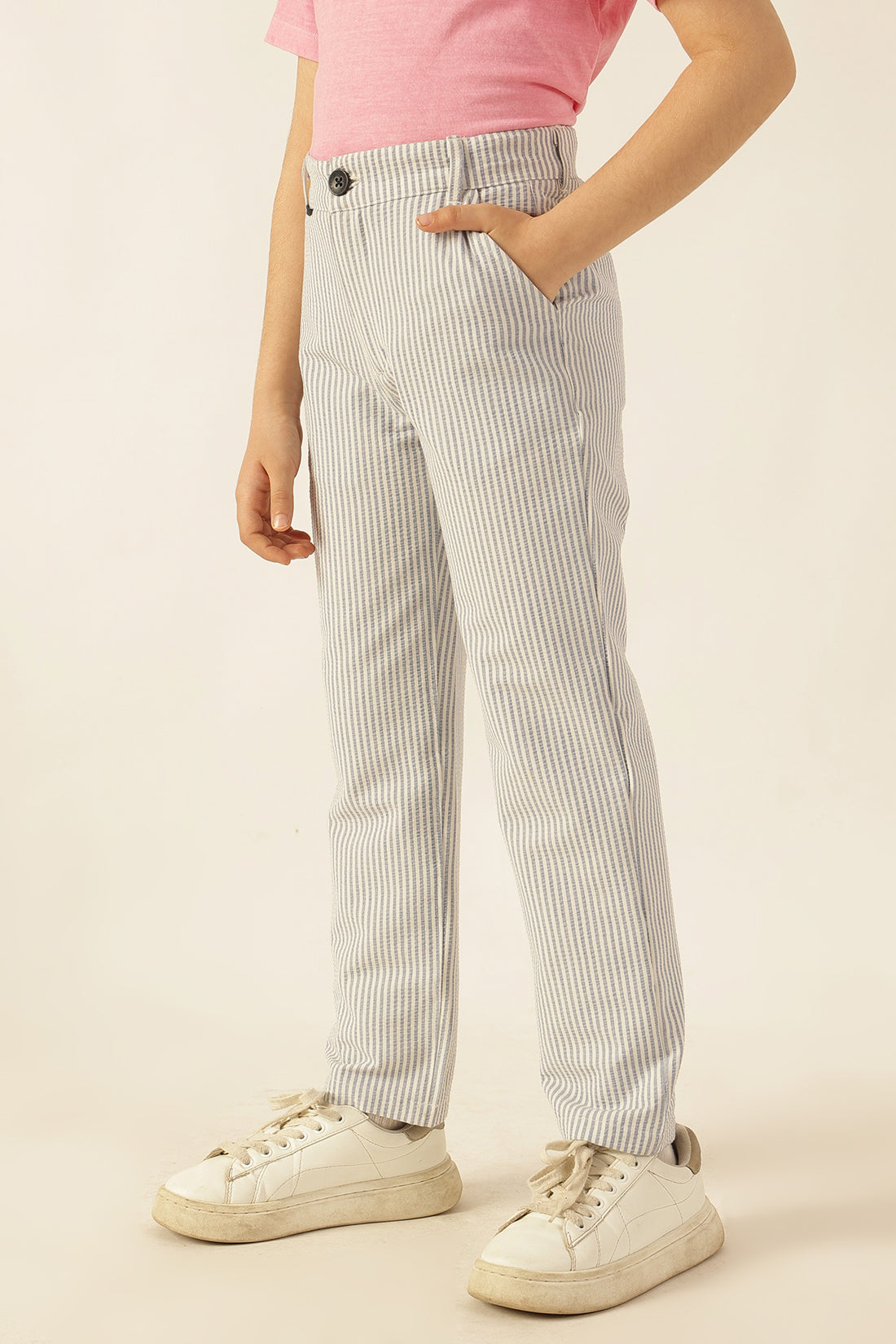 Boys Blue Striped Seersucker Trousers