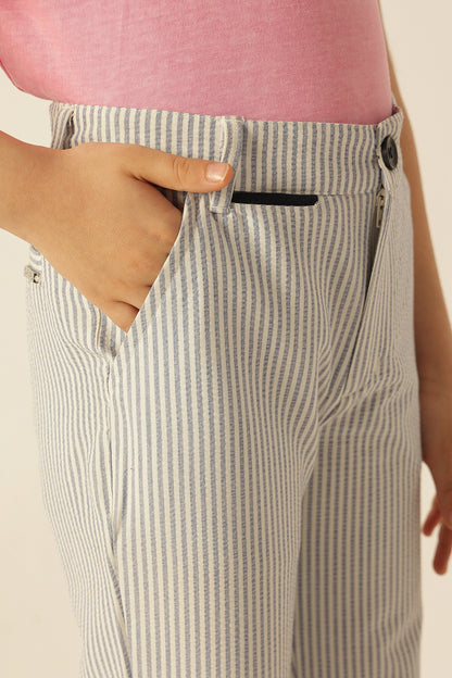 Boys Blue Striped Seersucker Trousers