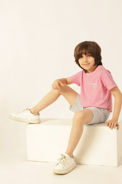 Boys Pink Printed Cotton Knit T-Shirt