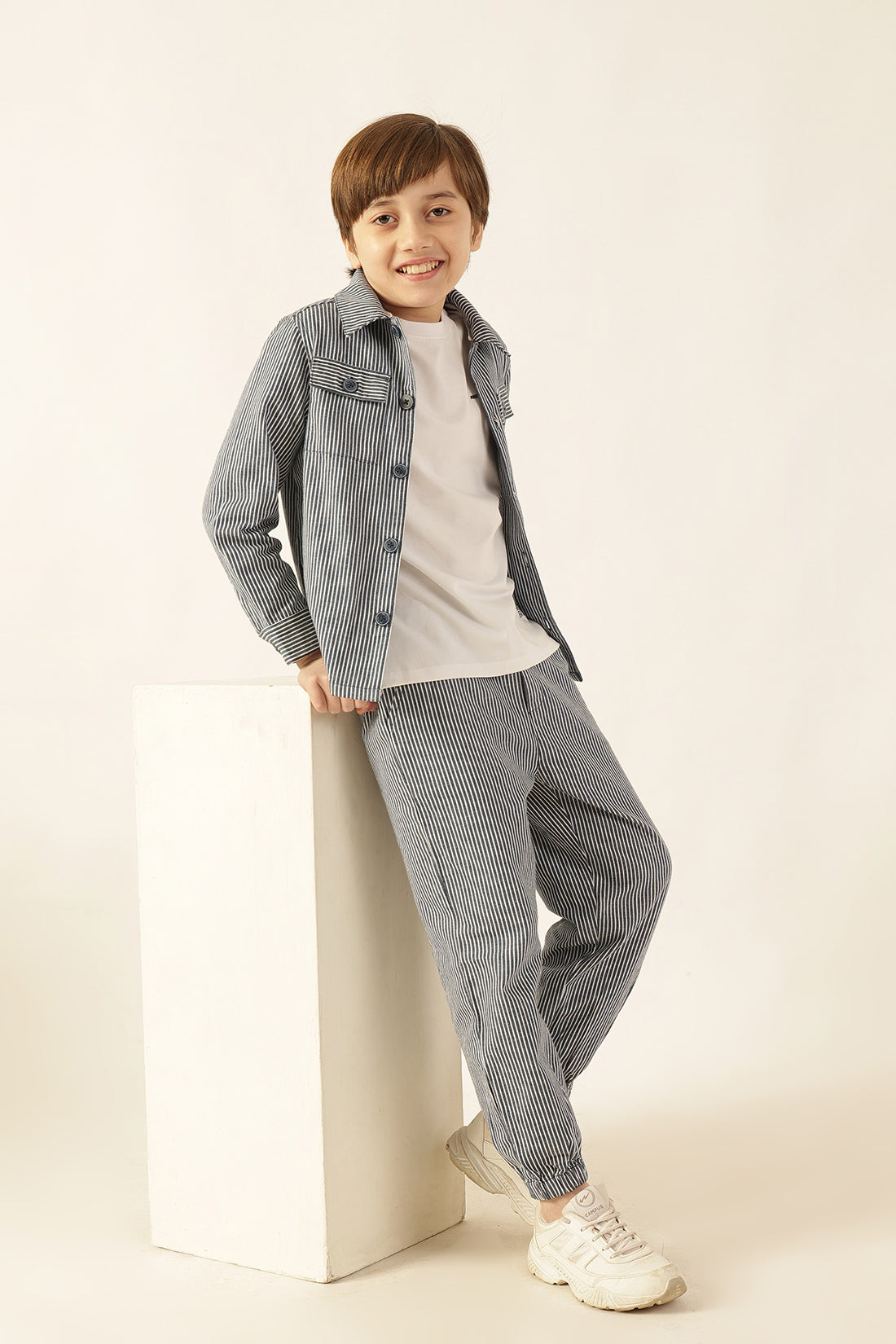 Boys Blue Striped Jogger Pants