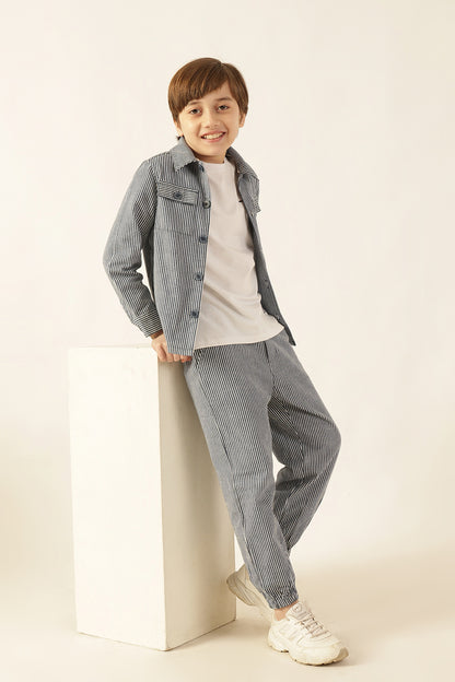 Boys Blue Striped Jogger Pants