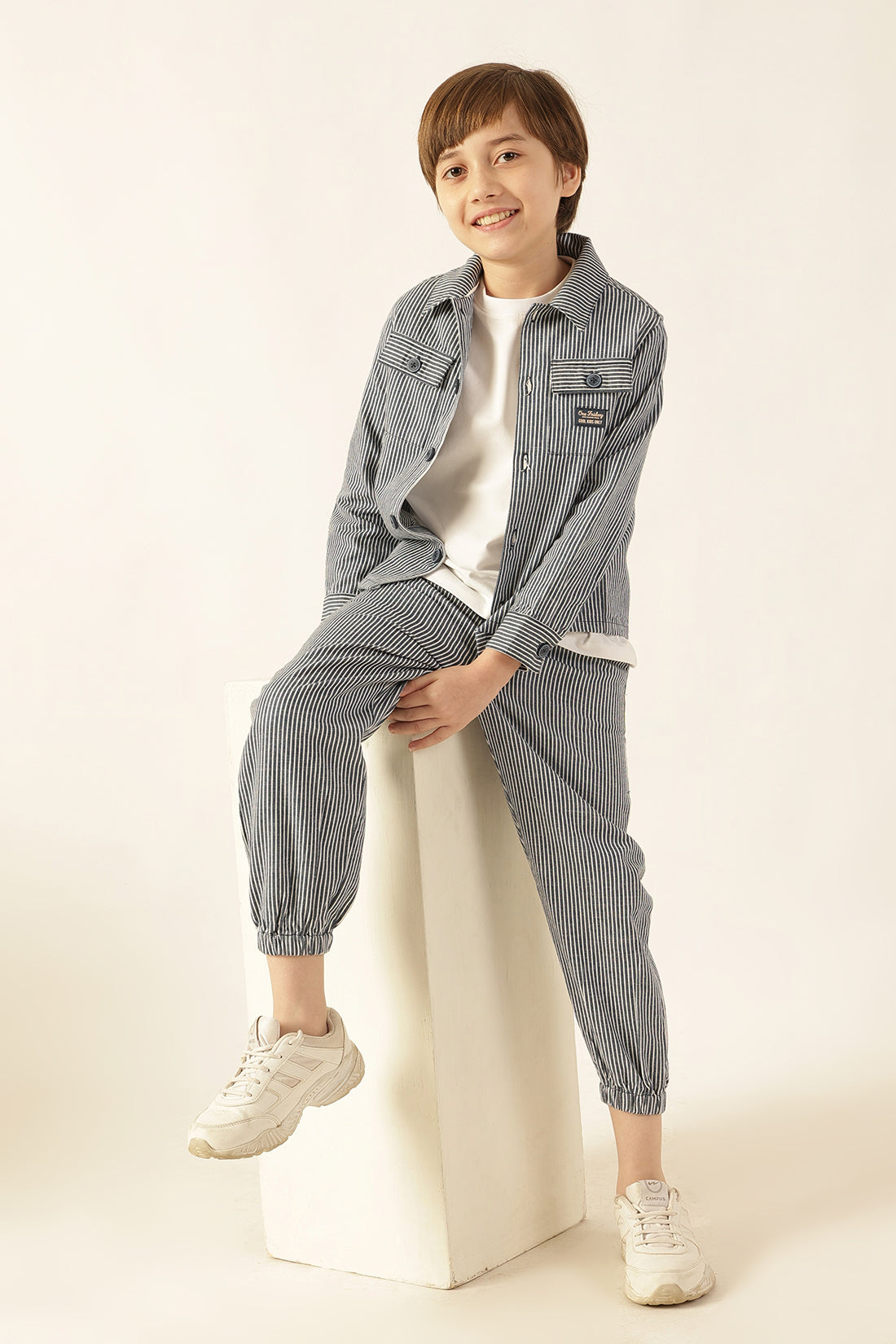 Boys Blue Striped Overshirt