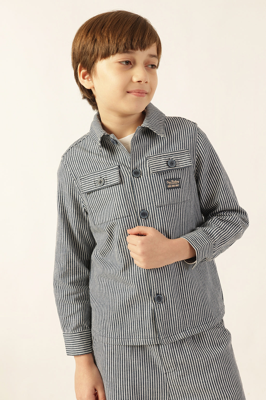 Boys Blue Striped Overshirt