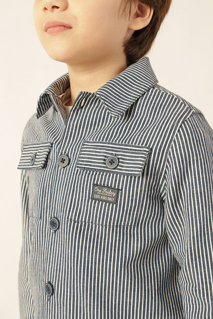 Boys Blue Striped Overshirt
