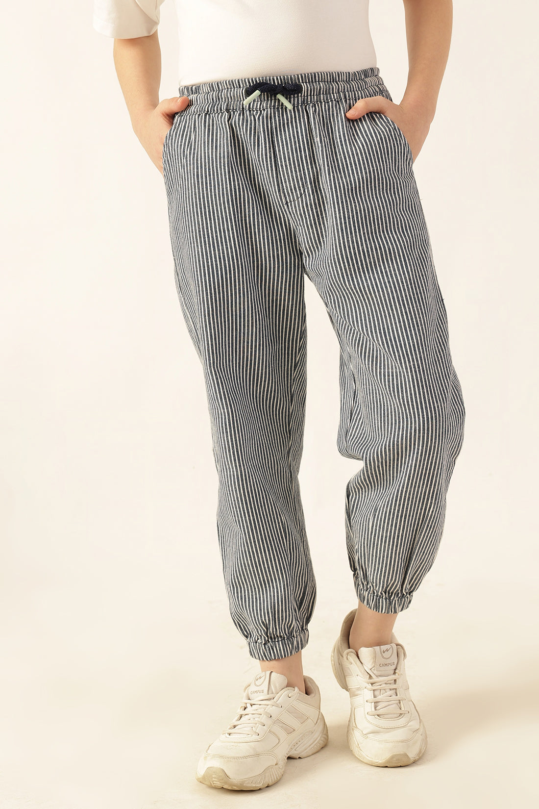 Boys Blue Striped Jogger Pants