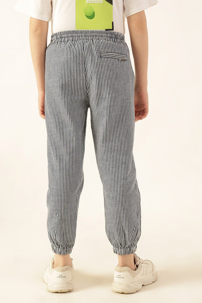 Boys Blue Striped Jogger Pants