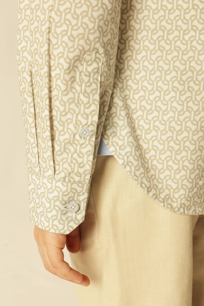Boys Beige Abstract Print Shirt