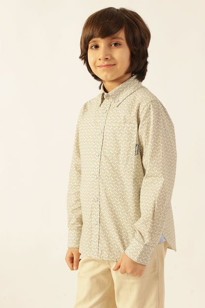 Boys Beige Abstract Print Shirt
