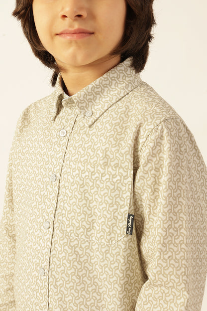Boys Beige Abstract Print Shirt