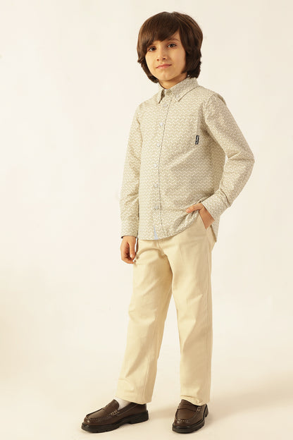 Boys Beige Abstract Print Shirt