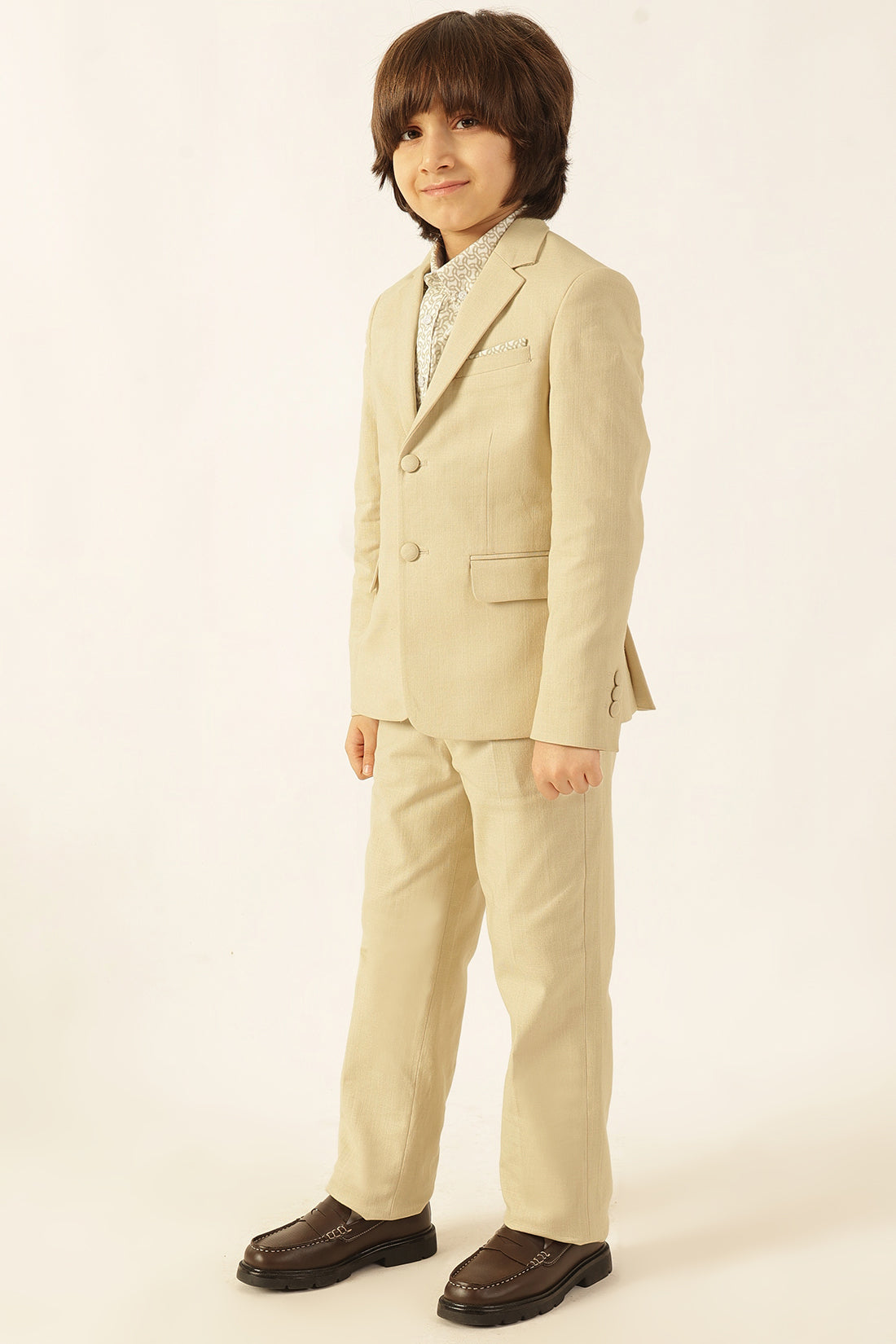 Boys Beige Cotton Slub Blazer