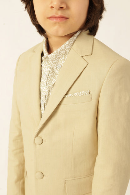 Boys Beige Cotton Slub Blazer