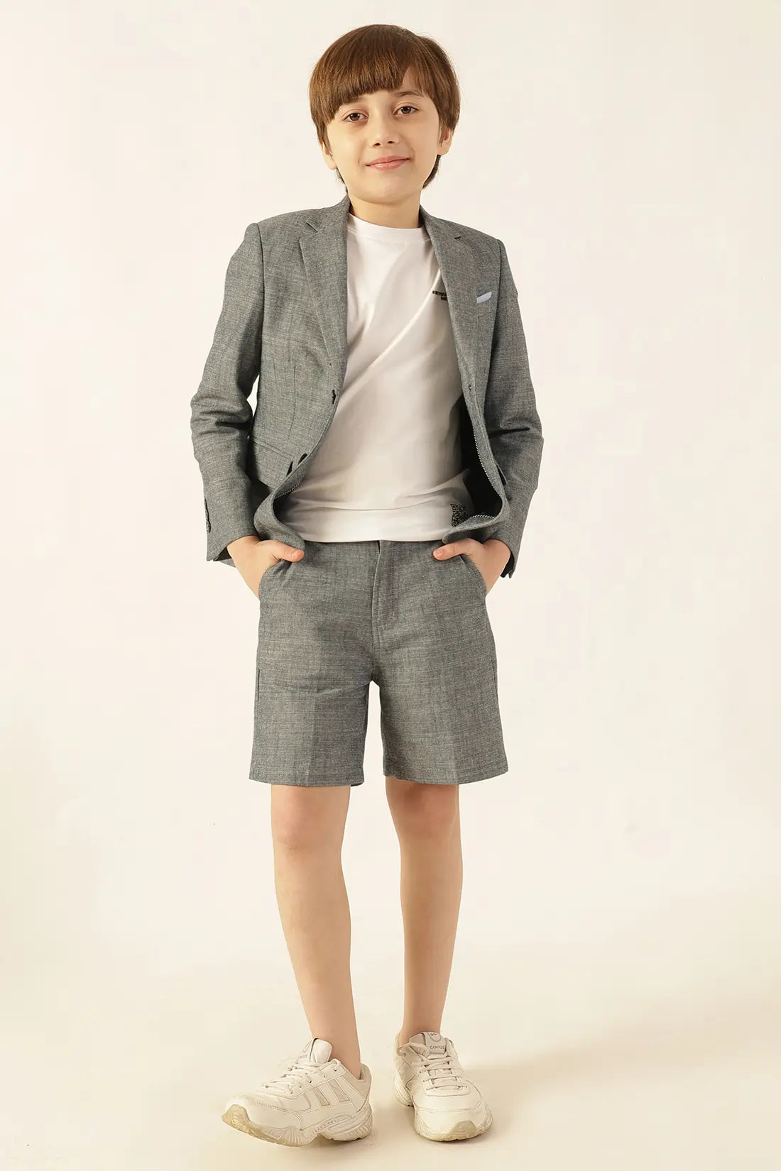 Boys Blue Solid Chambray Shorts