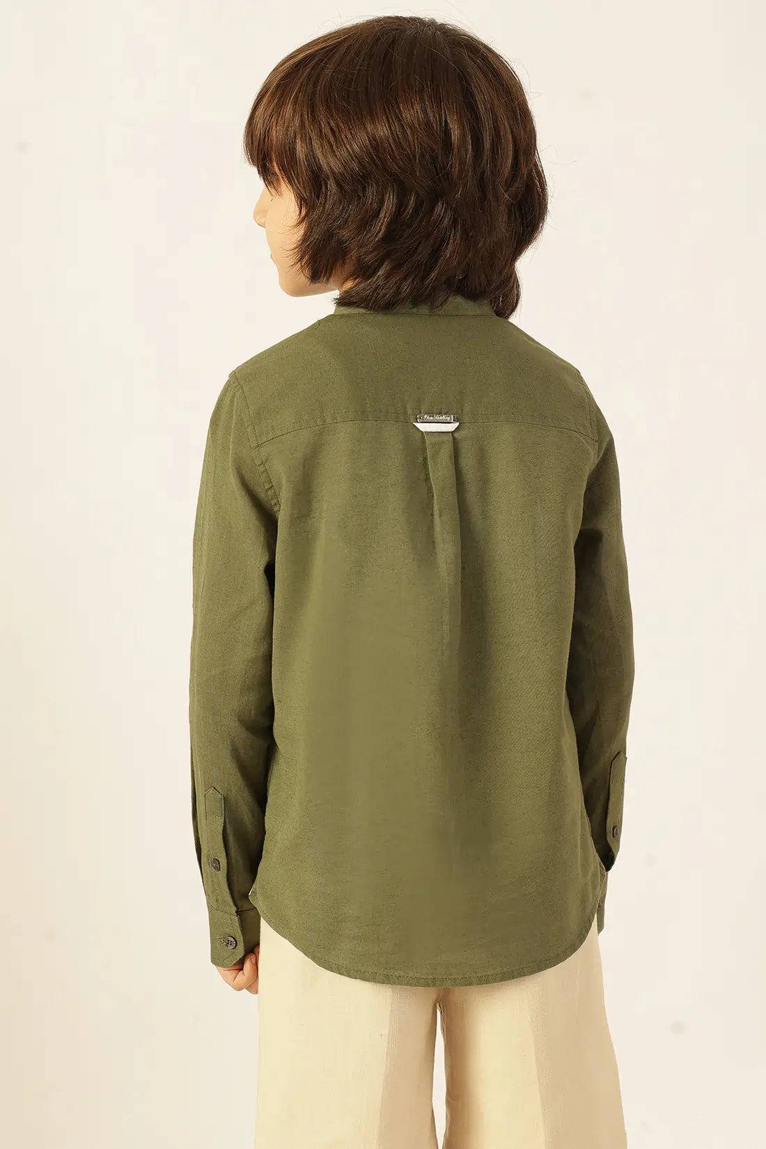 Boys Olive Cotton Linen Shirt