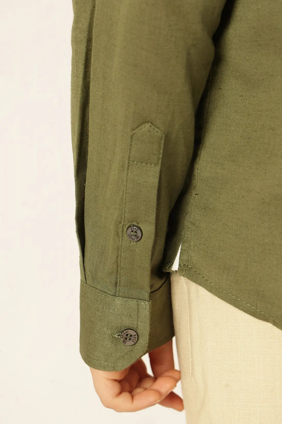 Boys Olive Cotton Linen Shirt