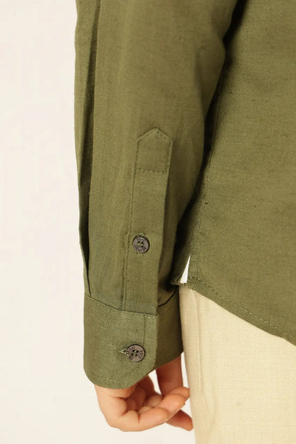 Boys Olive Cotton Linen Shirt