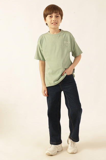 Boys Green Printed Jersey Knit T-Shirt