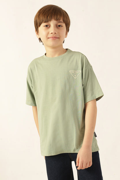 Boys Green Printed Jersey Knit T-Shirt