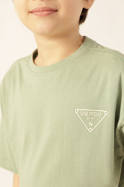 Boys Green Printed Jersey Knit T-Shirt