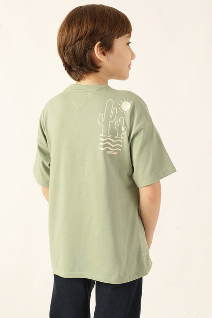 Boys Green Printed Jersey Knit T-Shirt