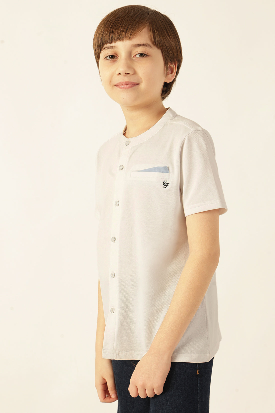 Boys White Solid Knit Cotton Shirt