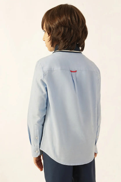 Boys Blue Solid Cotton Shirt