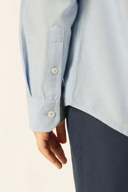 Boys Blue Solid Cotton Shirt