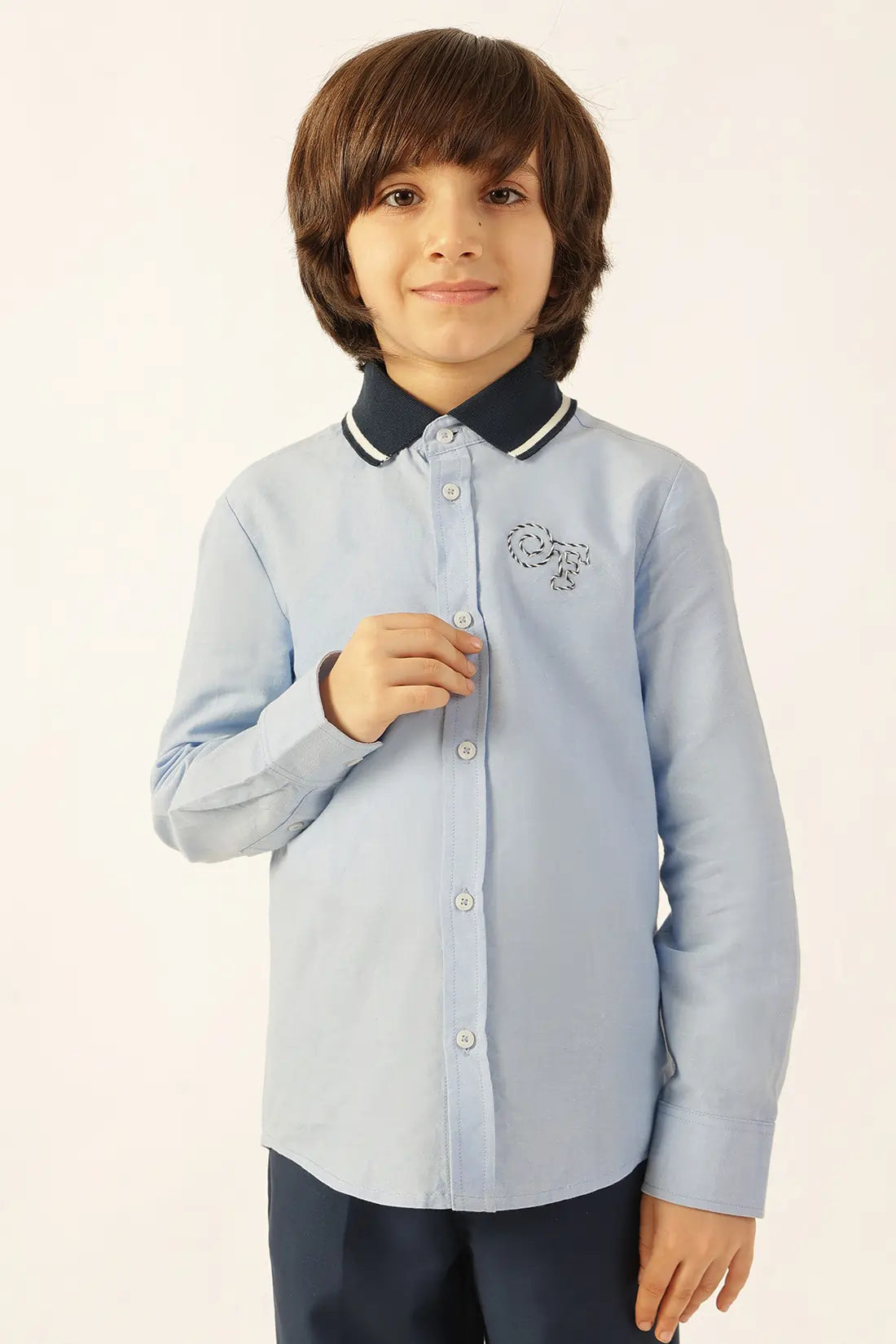Boys Blue Solid Cotton Shirt