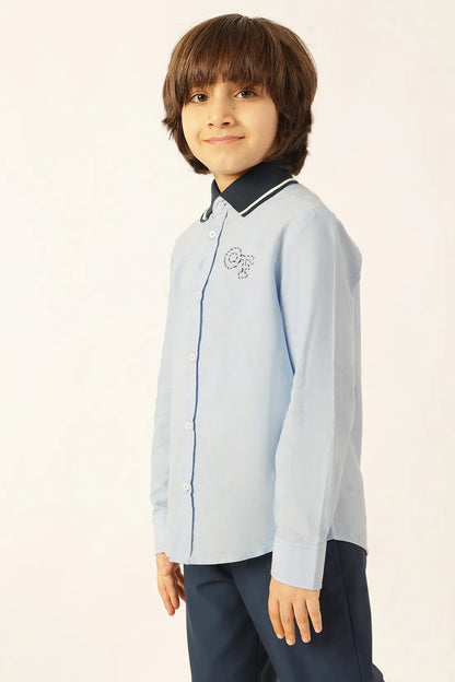 Boys Blue Solid Cotton Shirt