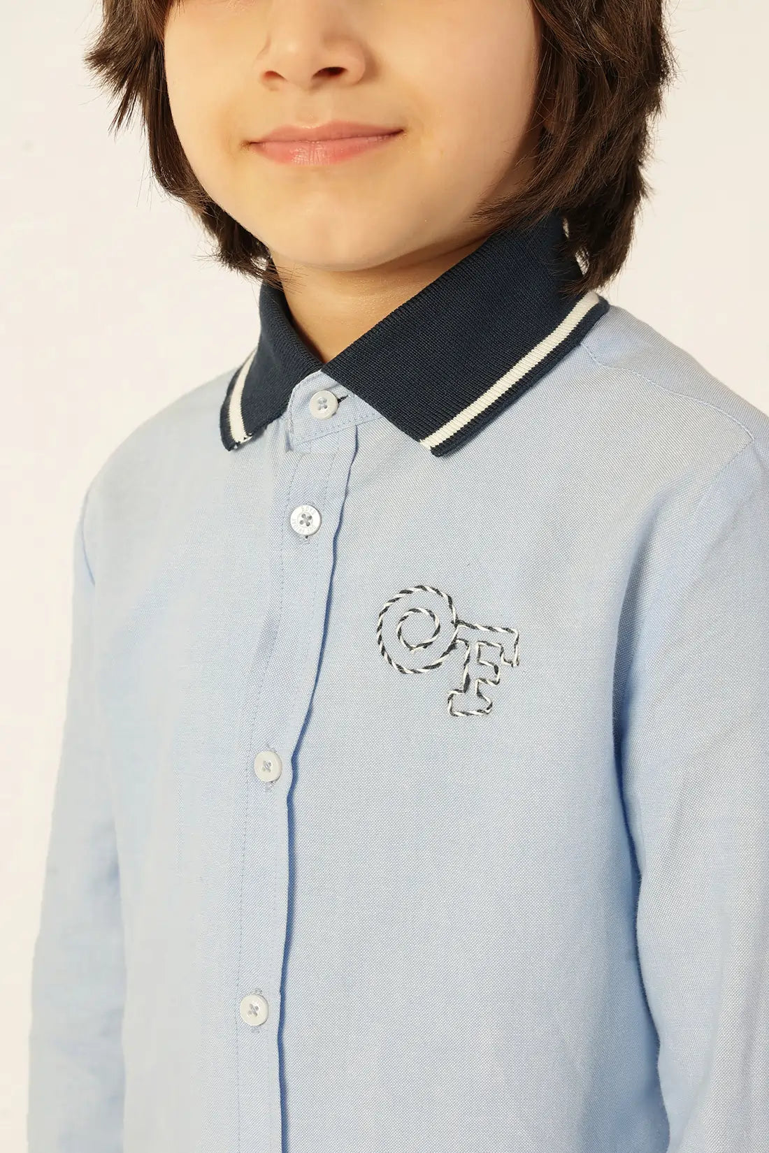Boys Blue Solid Cotton Shirt