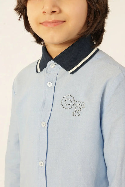 Boys Blue Solid Cotton Shirt