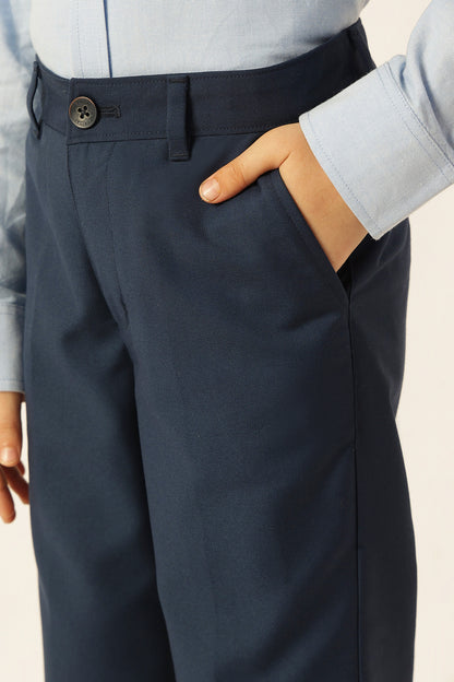 Boys Navy Blue Poly Viscose Trousers