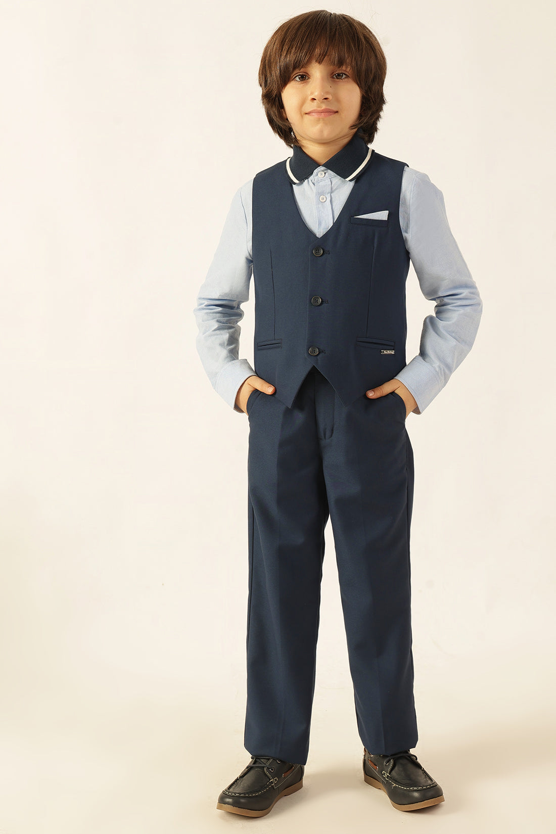 Boys Navy Blue Poly Viscose Waistcoat