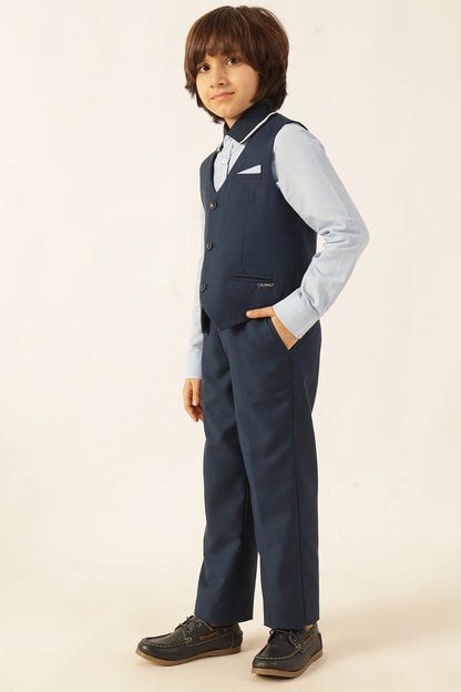 Boys Navy Blue Poly Viscose Waistcoat