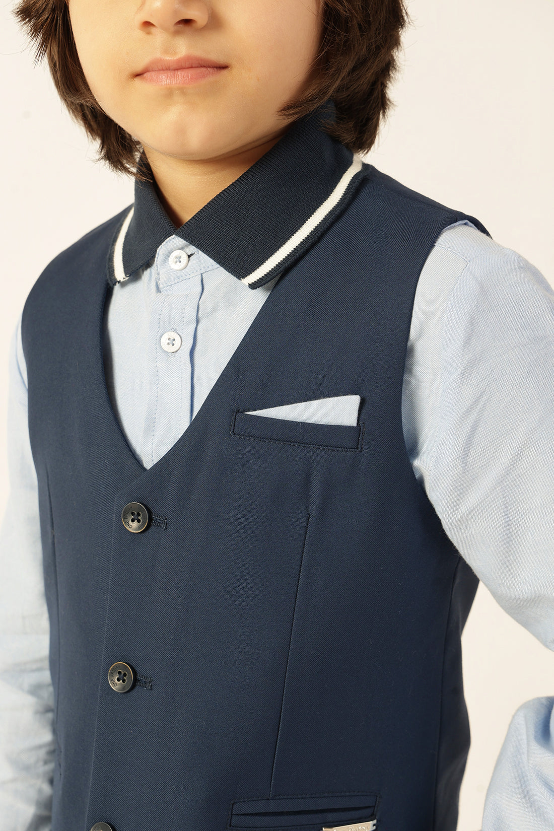 Boys Navy Blue Poly Viscose Waistcoat
