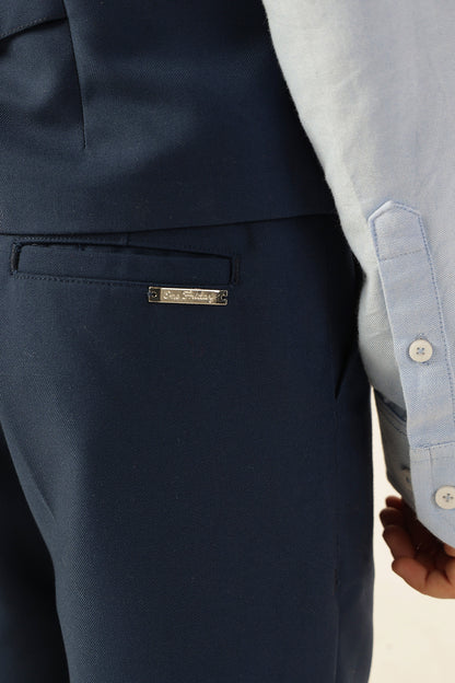 Boys Navy Blue Poly Viscose Trousers