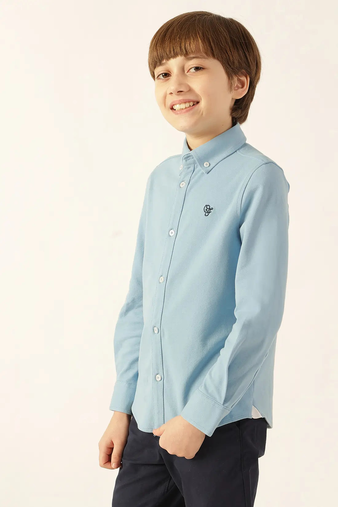Boys Blue Pique Cotton Shirt