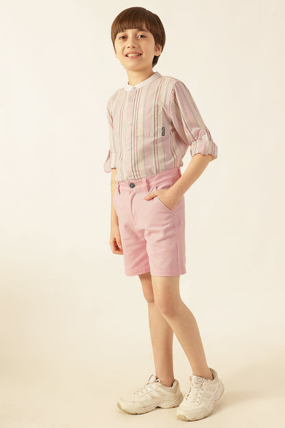 Boys Pink Solid Cotton Twill Shorts