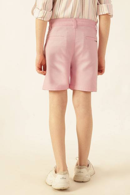 Boys Pink Solid Cotton Twill Shorts