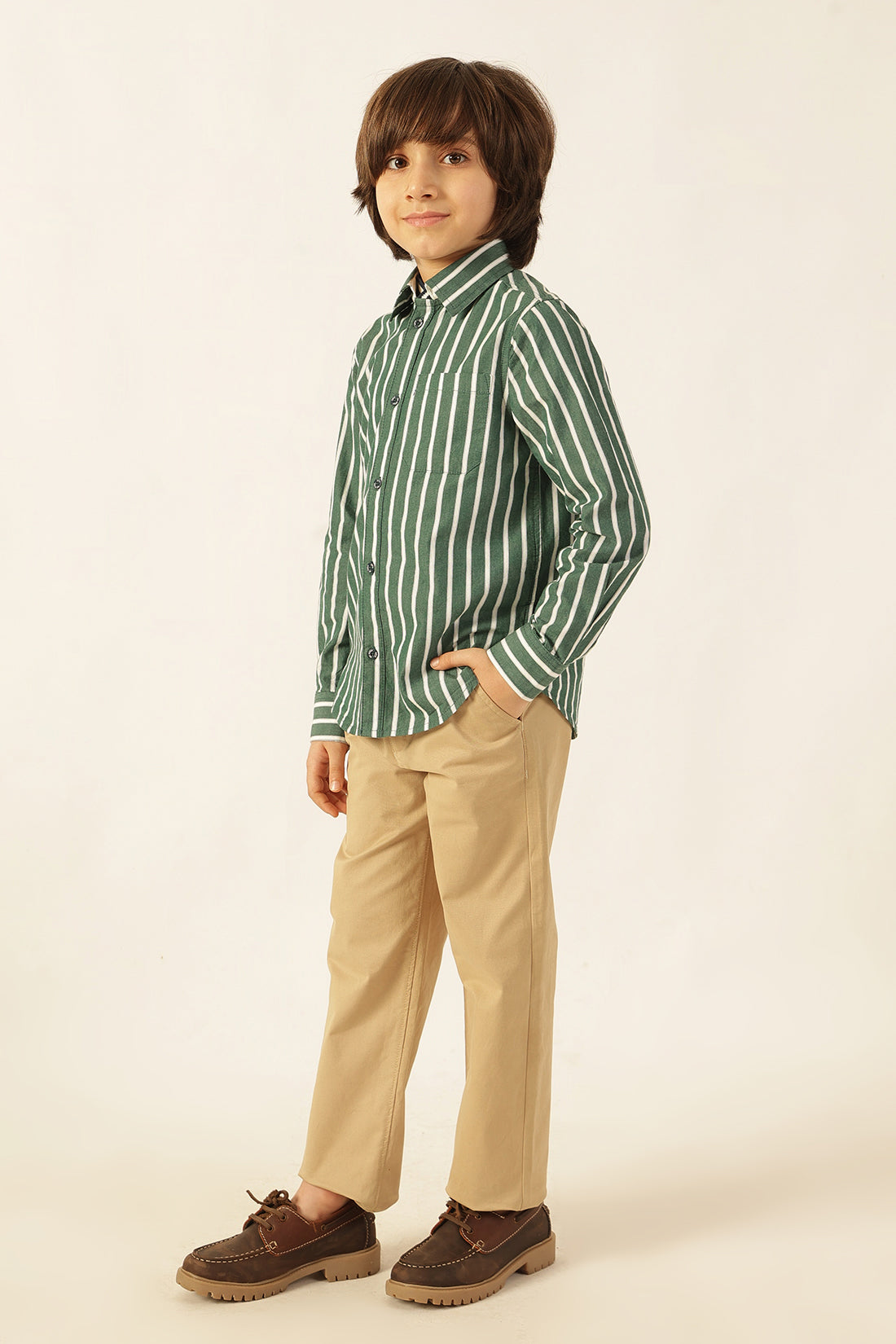 Boys Beige Solid Embellished Twill Trousers