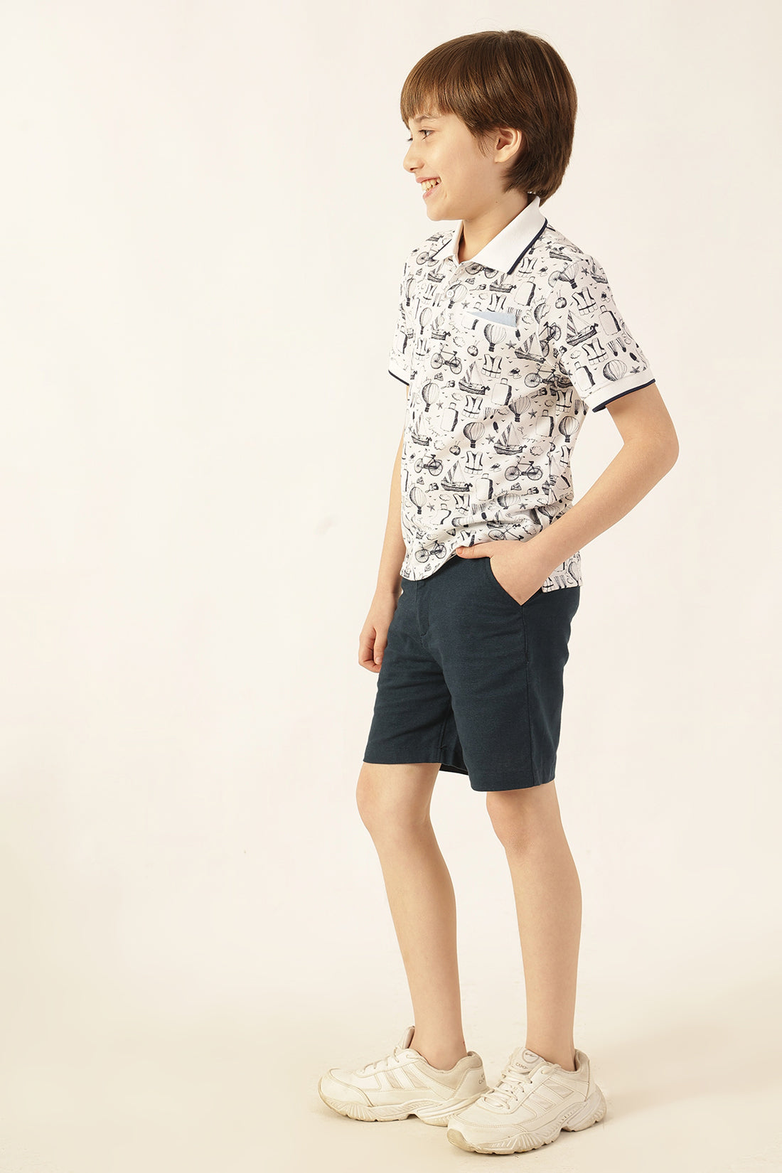 Boys Navy Blue Cotton Slub Shorts