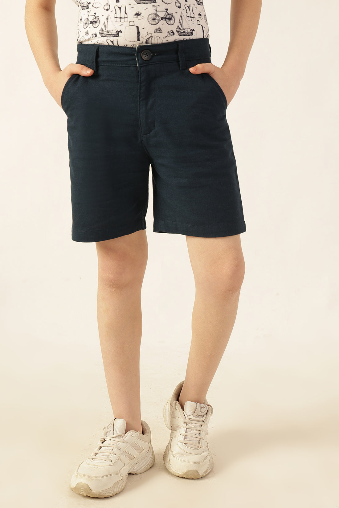 Boys Navy Blue Cotton Slub Shorts