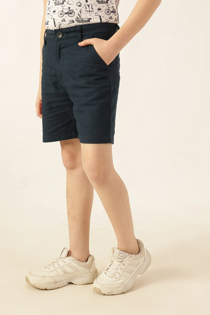 Boys Navy Blue Cotton Slub Shorts